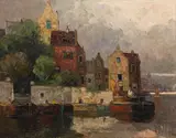 Rudolf Weber, Canal in Amsterdam, oil on canvas; framed