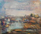 Alexander Grigorievich Tyshler, Cityscape in the evening (Protwa River, Moscow Perimeter), 1949, oil on canvas on cardboard; framed