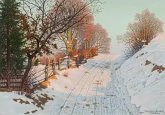 Snowy path by Fritz Müller-Landeck, oil on canvas, sold Apr 2023