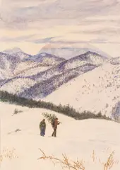 Friedrich König, Winter landscape before Christmas, watercolour on paper; unframed