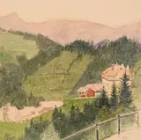 Friedrich König, Mountain country house, mixed media on paper; unframed