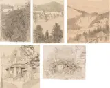 Friedrich König, Mixed lot: Five landscape depictions, pencil on paper; unframed