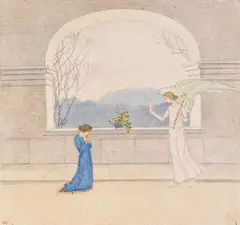 Friedrich König, Annunciation, mixed media on paper; unframed