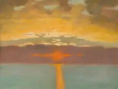 Eduard Kasparides, Sonnenaufgang, 1917, oil on cardboard; framed