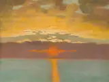 Eduard Kasparides, Sonnenaufgang, 1917, oil on cardboard; framed