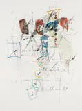 Je weniger desto mehr by Hans Staudacher, 1987, mixed media on paper; framed, sold Apr 2023