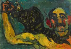 Rudolf Hausner, Ein starker Mann, 1937, oil on paper on hardboard; framed