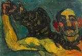 Rudolf Hausner, Ein starker Mann, 1937, oil on paper on hardboard; framed