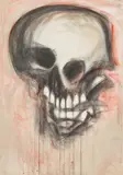Adolf Frohner, Skull, 1987, mixed media on hardboard; framed