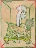 Peter Sengl, Bulldoggenspieß, 1974, mixed media on pressboard; framed