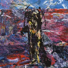 Untitled by Valentin Oman, 2002-2012, mixed media on paper collage on fabric; framed, sold Apr 2023