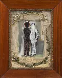 Tone Fink, Bridal couple, 1985, various materials, in glazed wooden box; framed
