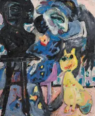 Heilige Familie by Saša Makarová, 1997, oil on canvas; framed, sold Apr 2023