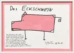 Alf Poier, Das Eckschwein, 1998, mixed media on paper; framed
