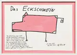Alf Poier, Das Eckschwein, 1998, mixed media on paper; framed