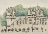 Karl Goldammer Strnad, Ussé, 1990, mixed media on Canson paper; framed