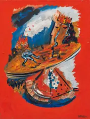 Roman Scheidl, Der kleine Brandstifter, 1992, oil on canvas; framed