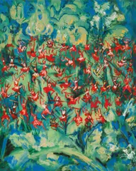 Roman Scheidl, Das kleine Volk, 2001, oil on canvas; framed