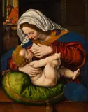 Andrea Solari, Madonna with the green cushion, St. Joseph in the background, oil on panel