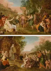 Daniel Vertangen, Moses and the 10 commandments - The dance around the golden calf (counterparts), oil on copper