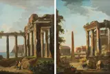 Ruin landscapes (counterparts) by Giovanni Paolo Panini, oil on canvas, sold Dec 2022