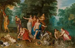 Jan Brueghel the Younger, Diana and her nymphs after the hunt, c. 1630, oil on panel; parqueted