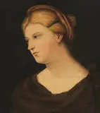 called Palma il Vecchio Jacopo Negretti, Portrait of a young lady, oil on panel; parqueted