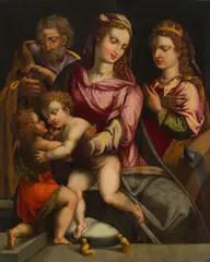 Francesco Brina, Holy family with the Infant Saint John the Baptist and Saint Catherine, oil on panel