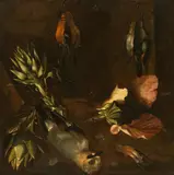 Philipp Ferdinand de Hamilton, Studies of birds and plants: A jay, bullfinches and artichokes, c. 1700, oil on canvas