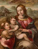 Michele Tosini, Madonna with child and infant Saint John, oil on panel