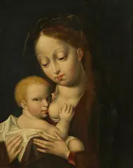 Joos van Cleve, Madonna with child, oil on panel; parqueted