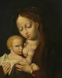 Joos van Cleve, Madonna with child, oil on panel; parqueted