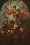 Michelangelo Unterberger, Archangel Michael fights the demons, oil on canvas