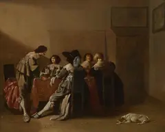 Jan Olis, Cheerful dinner party, oil on panel