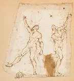 Guglielmo della Porta, Two male nudes, c. 1550, brown pen