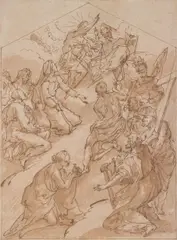 Trinity and saints in heaven by Alessandro Gherardini, brown pen; wash, offered Dec 2022