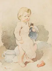 Peter Fendi, Child with doll, 1831, watercolour on paper; unframed