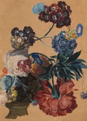 Flower study with roses, peonies and primroses by Leopold Zinnögger, 1832, gouache on paper, sold Dec 2022