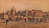 Erwin Pendl, Vienna, view of the Naschmarkt at the Karlskirche, watercolour on paper