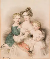 Johann Ender, Archduchess Sophie with her sons Franz Joseph and Ferdinand Maximilian, watercolour on paper
