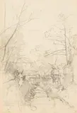 Emil Jakob Schindler, Motif from Goisern, verso: Landscape with large tree (studies), c. 1880, pencil on paper