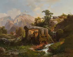 Mountain mill by Anton Hansch, oil on canvas, sold Dec 2022