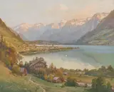 Georg Janny, Zell am See with a view of the Steinerne Meer, watercolour and opaque white on paper