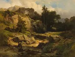 Anton Hansch, Mountain landscape with torrent, 1850, oil on panel