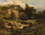 Anton Hansch, Mountain landscape with torrent, 1850, oil on panel