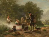 Ernst Bosch, Hunters and children by the potato fire, c. 1879, oil on panel