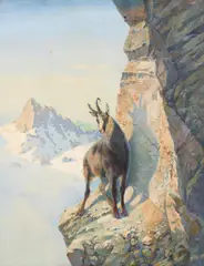 Albert Singer, Chamois in high mountains, 1916, oil on canvas