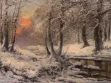 László Neogrády, Winter forest landscape with stream