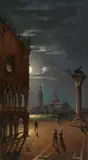 Marco Grubas, Moonlit Night in Venice, oil on panel
