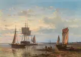 Abraham Hulk the Elder, Fishermen and sailing boats on the coast, oil on panel